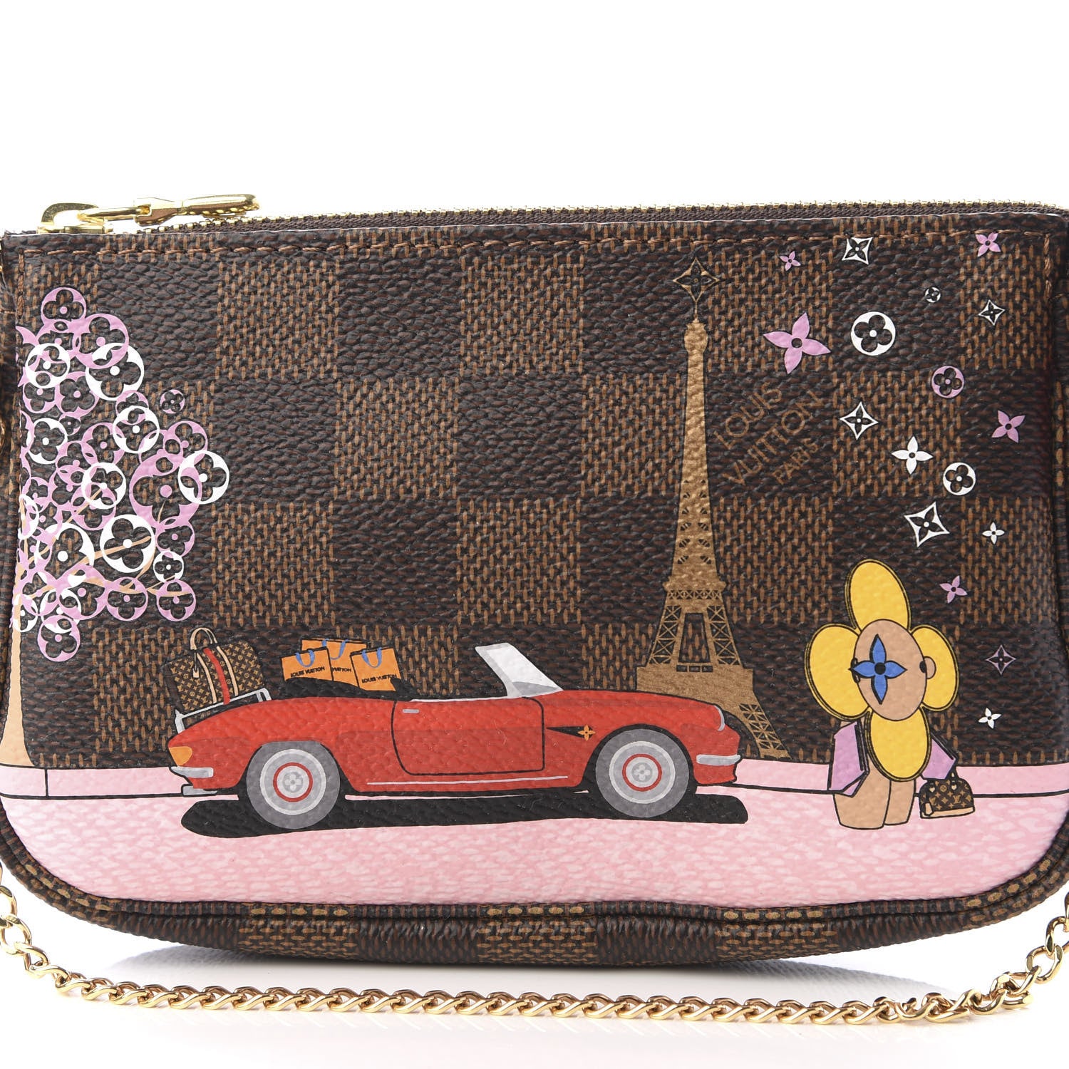 Louis Vuitton Damier Ebene 2019 Christmas Animation Mini Pochette Accessories Red 8 of 9