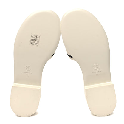 Chanel Lambskin Embroidered Logo Mules 38 Ivory Black 5 of 10