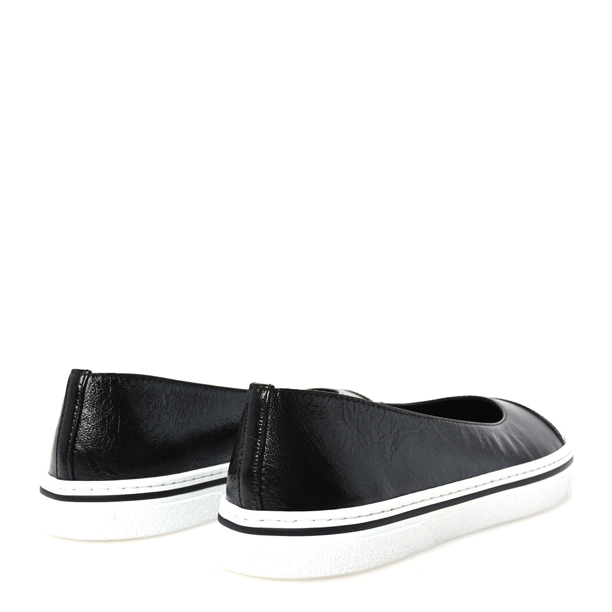 Crumpled Shiny Lambskin Patent Calfskin CC Ballet Flats 37.5 Black