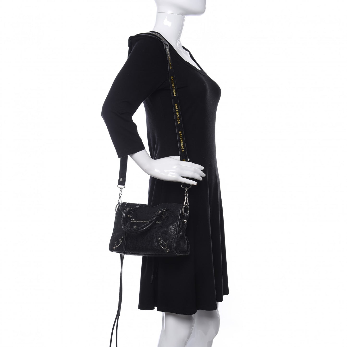 Agneau Classic Silver Hardware Mini City Logo Strap Black Jaune Soleil
