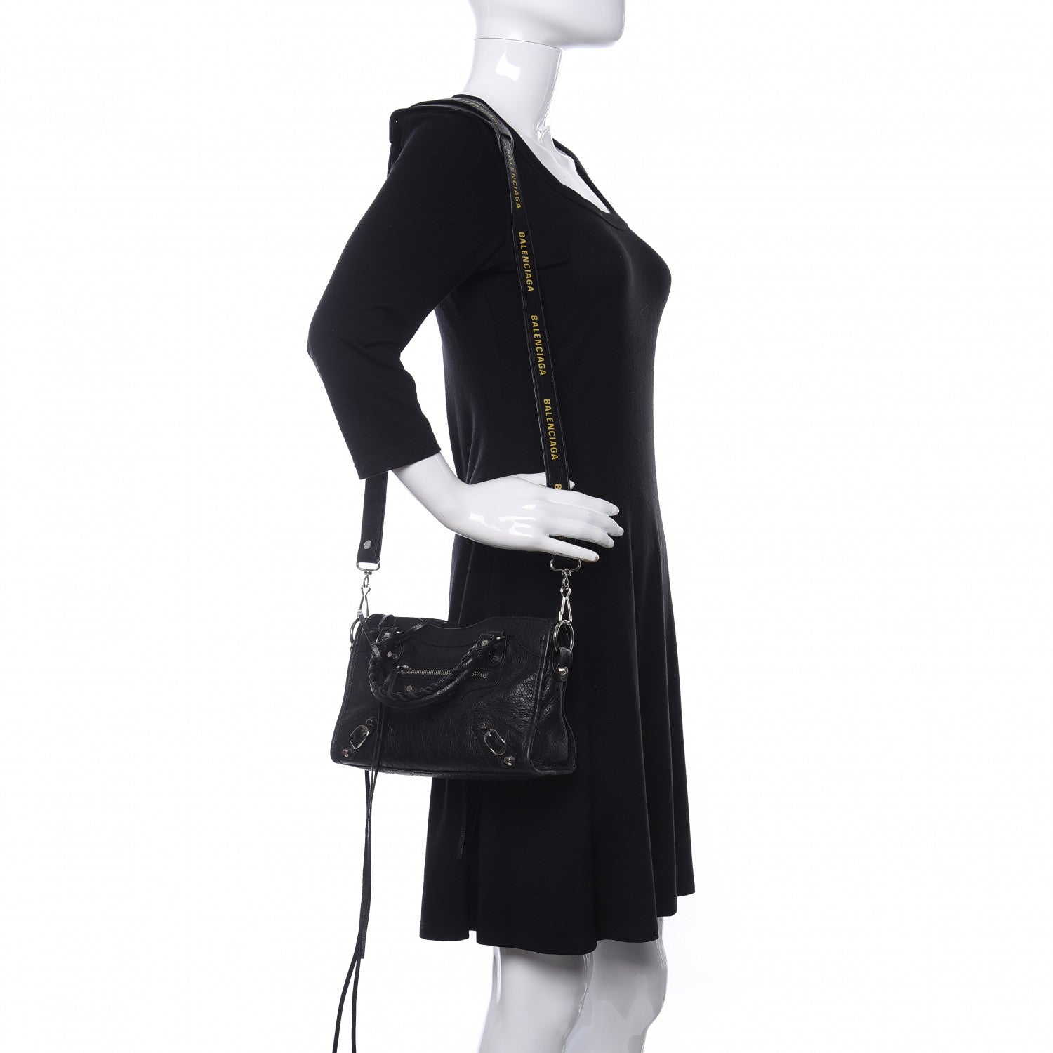 Balenciaga Agneau Classic Silver Hardware Mini City Logo Strap Black Jaune Soleil 2 of 8