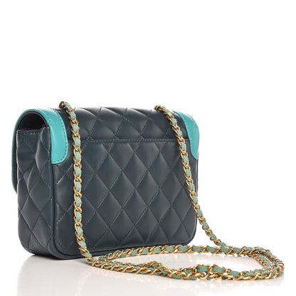 Chanel Lambskin Quilted Two Tone Day Flap Navy Turquoise 3 of 7