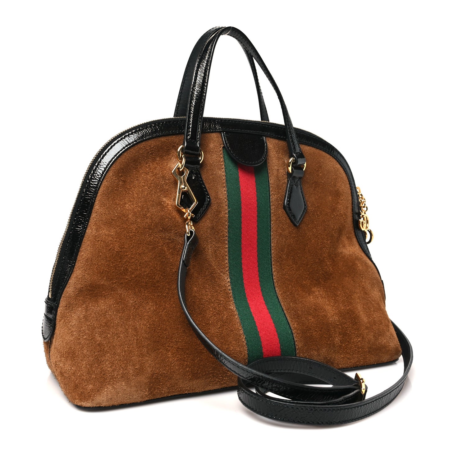 Suede Patent Web Medium Ophidia Top Handle Dome Bag Nocciola Black