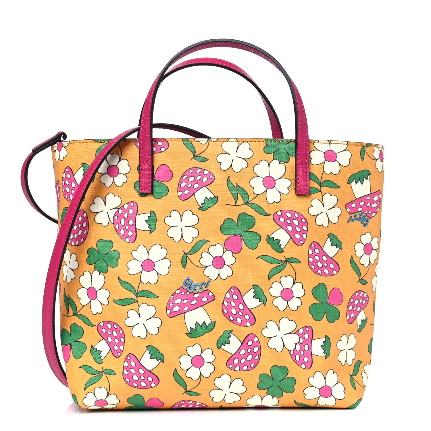 Gucci Canvas Childrens Flower Mushroom Print Tote Pink Yellow 1 of 4
