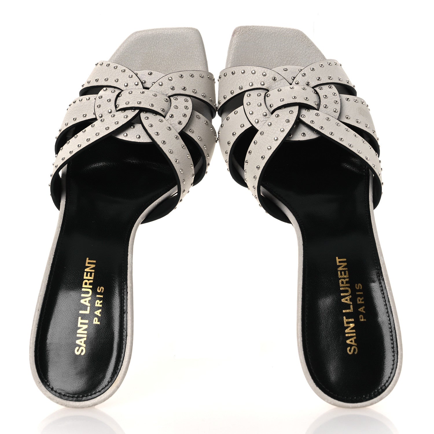 Saint Laurent Grain De Poudre Tribute 85 Slide Studded Sandals 37 Off White 2 of 12