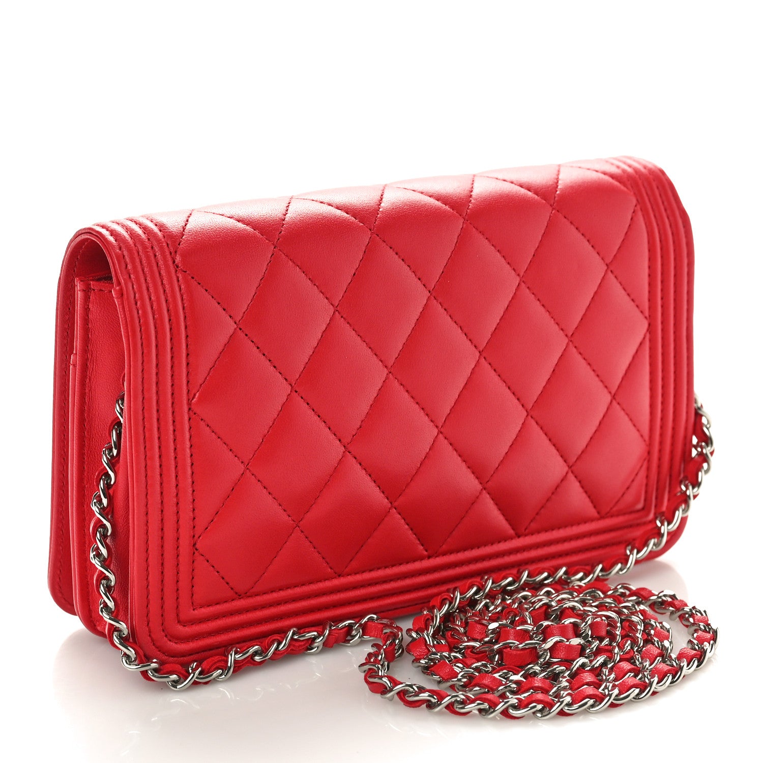 Chanel Lambskin Quilted Boy Wallet On Chain WOC Red 3 of 11