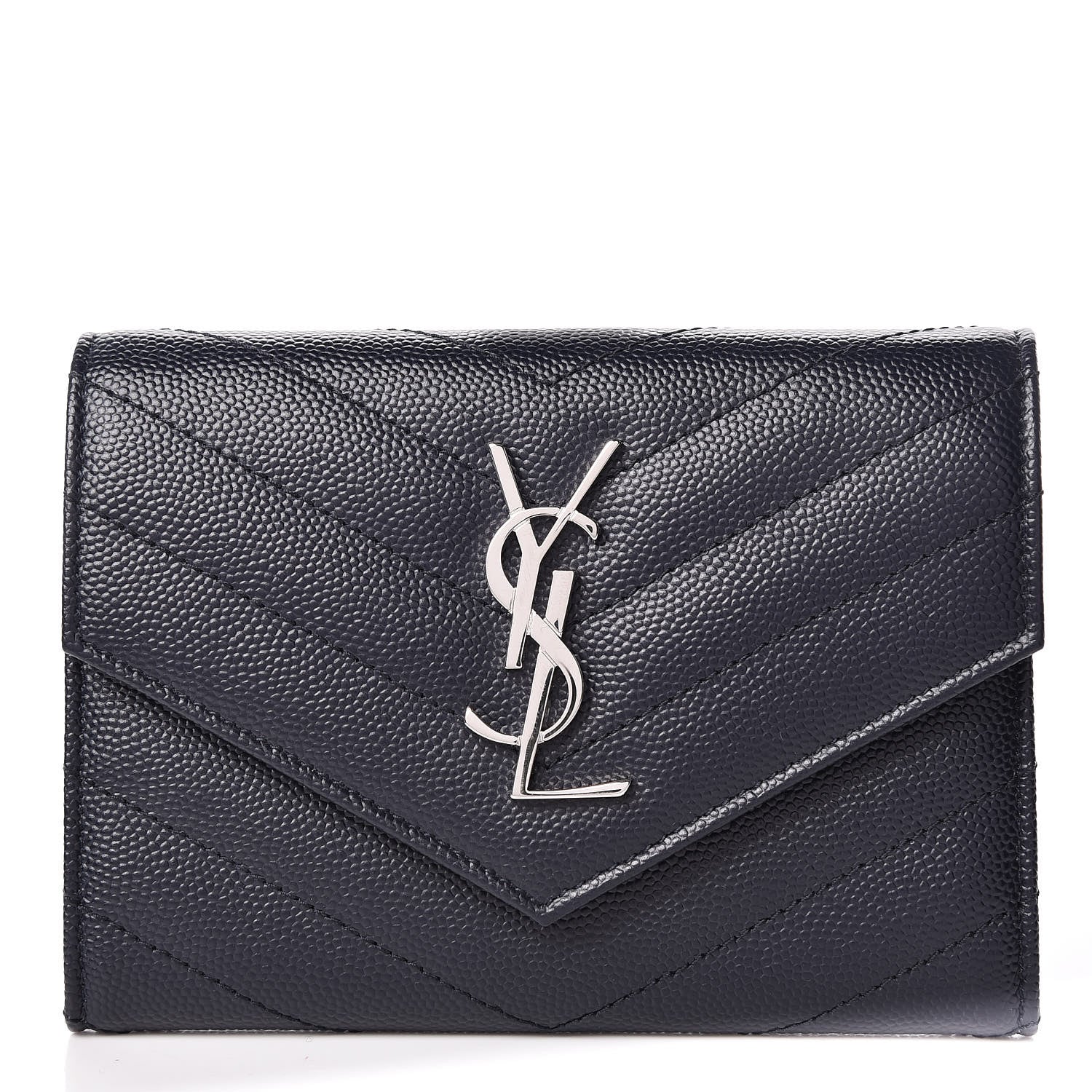 Saint Laurent Grain De Poudre Matelasse Chevron Small Monogram Passport Case Deep Marine 1 of 7