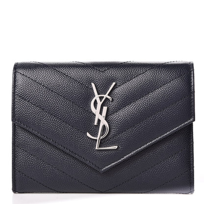 Saint Laurent Grain De Poudre Matelasse Chevron Small Monogram Passport Case Deep Marine 1 of 7