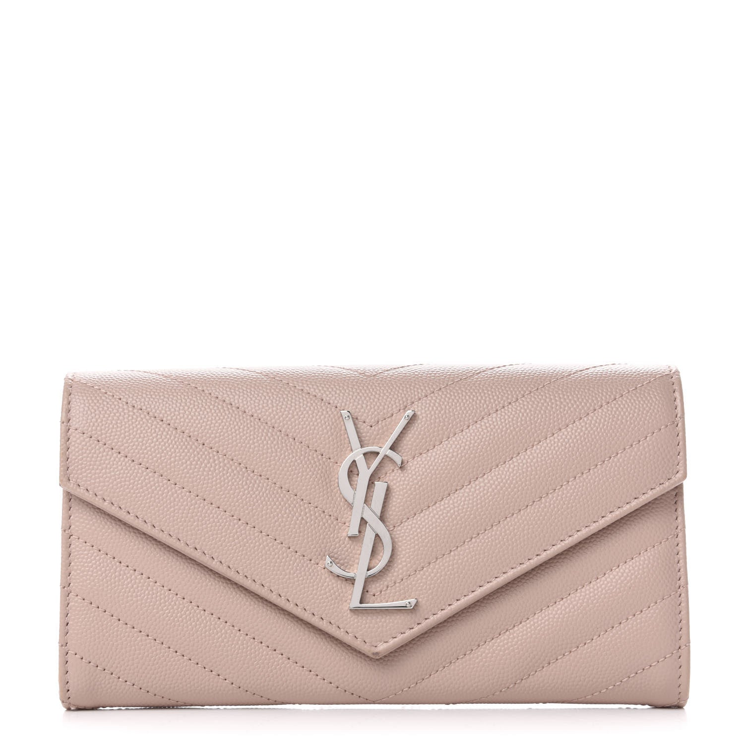 Saint Laurent Grain De Poudre Matelasse Chevron Monogram Flap Wallet Pale Pink 1 of 7