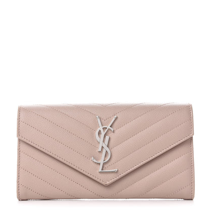 Saint Laurent Grain De Poudre Matelasse Chevron Monogram Flap Wallet Pale Pink 1 of 7