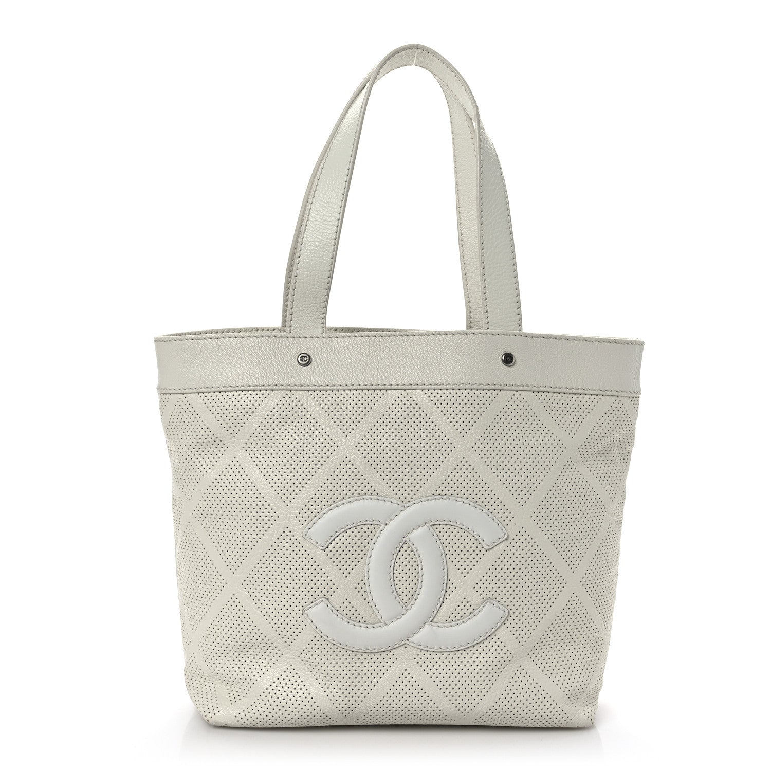 Chanel Goatskin Perforated Large CC Tote White 1 of 9