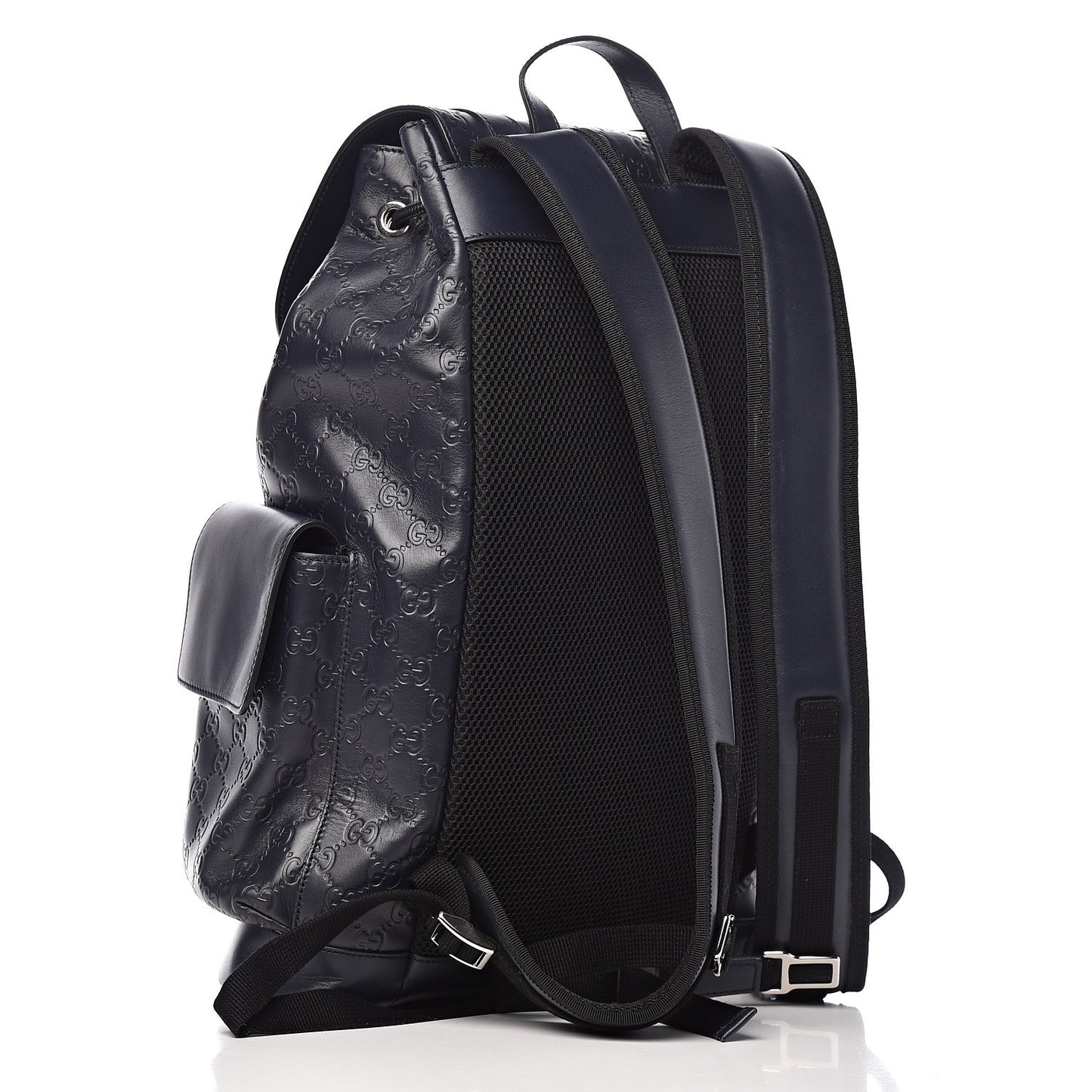 Guccissima Signature Double Buckle Backpack Blue