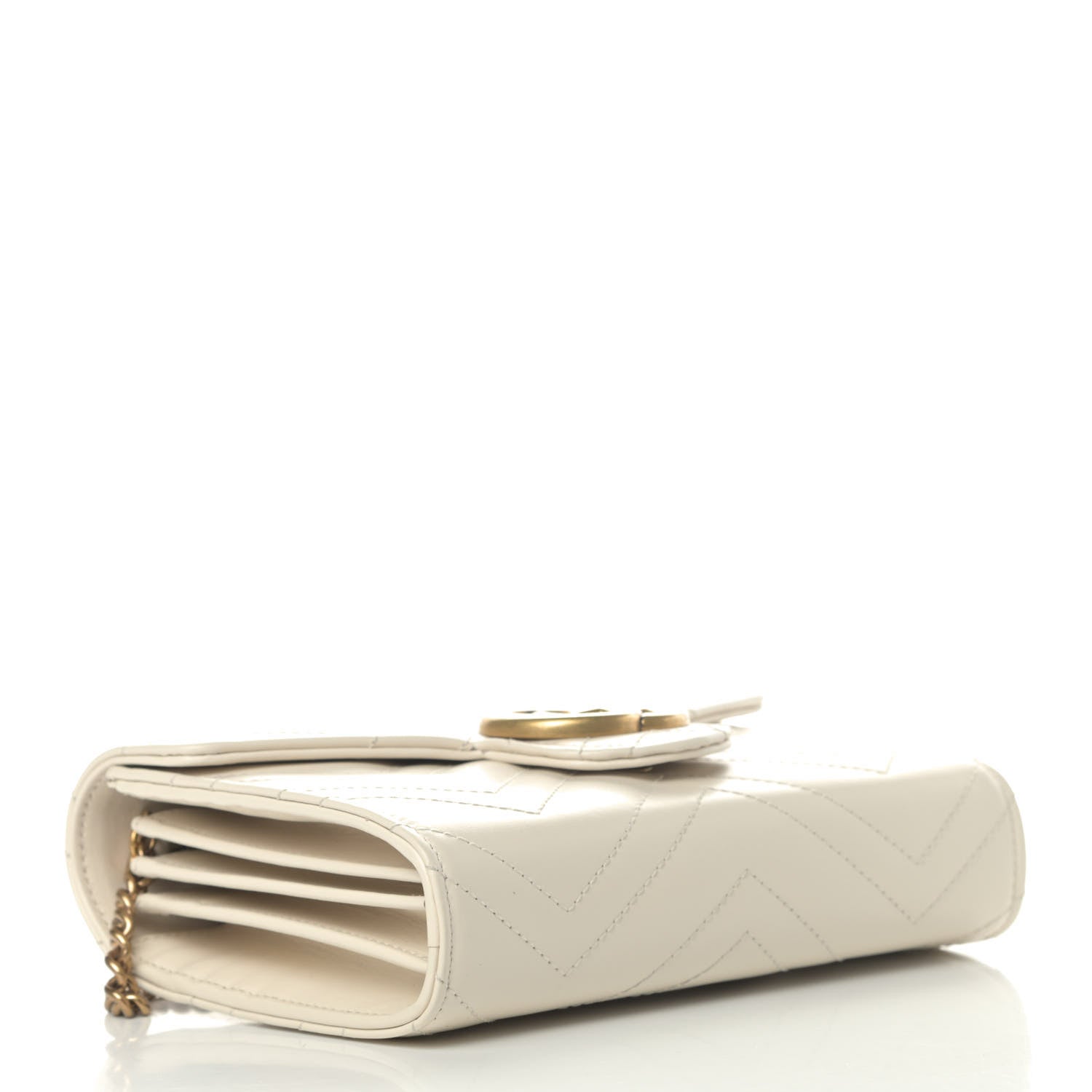 Gucci Calfskin Matelasse GG Marmont Chain Wallet Mystic White 3 of 5