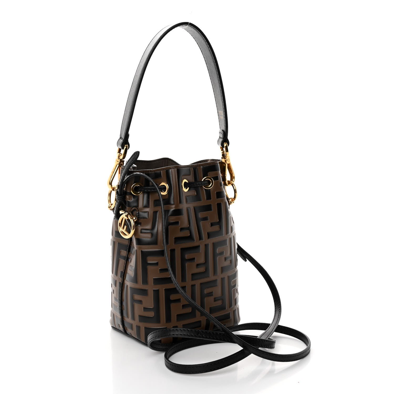 Fendi Vitello Liberty F is Fendi Bi-Color FF 1974 Embossed Mini Mon Tresor Bucket Bag Maya Black 3 of 10