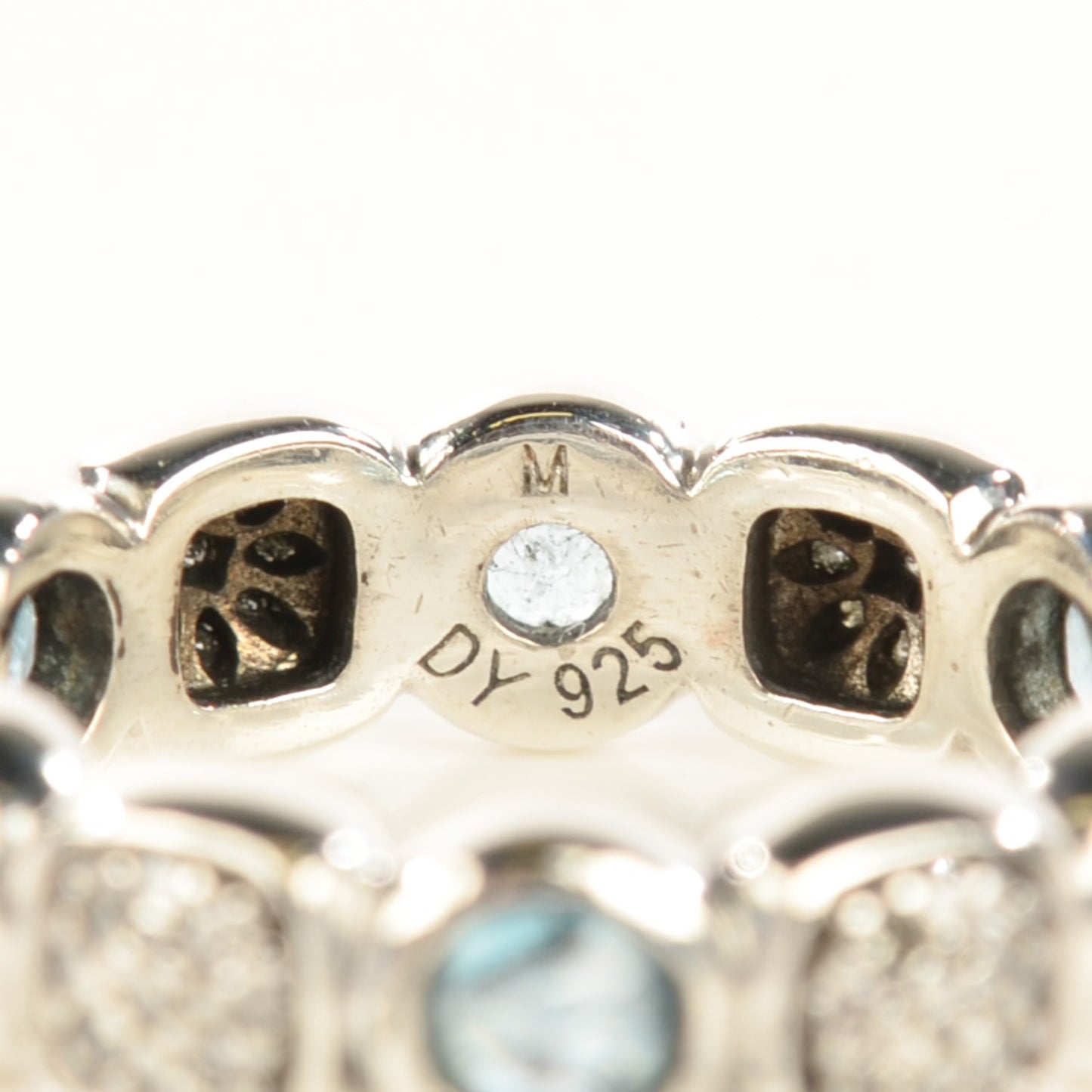 Sterling Silver Pave Diamond Blue Topaz Eternity Ring 7