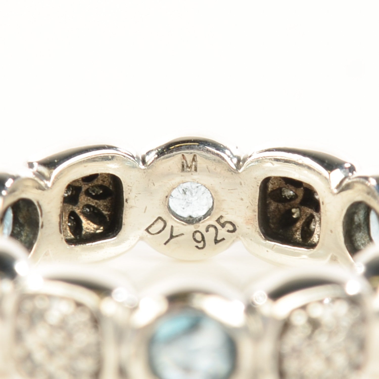 David Yurman Sterling Silver Pave Diamond Blue Topaz Eternity Ring 7 3 of 4