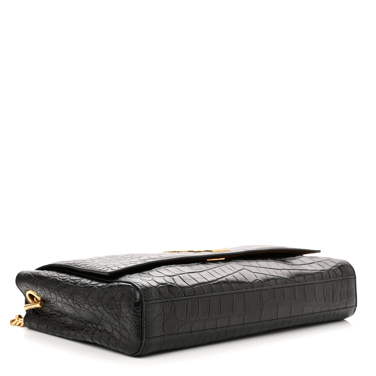 Saint Laurent Calfskin Crocodile Embossed Suede Medium Reversible Monogram Kate Satchel Military Taupe 4 of 10