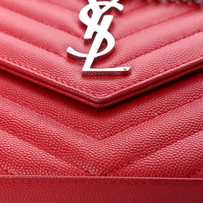 Saint Laurent Grain De Poudre Matelasse Chevron Monogram Chain Wallet New Red 11 of 13