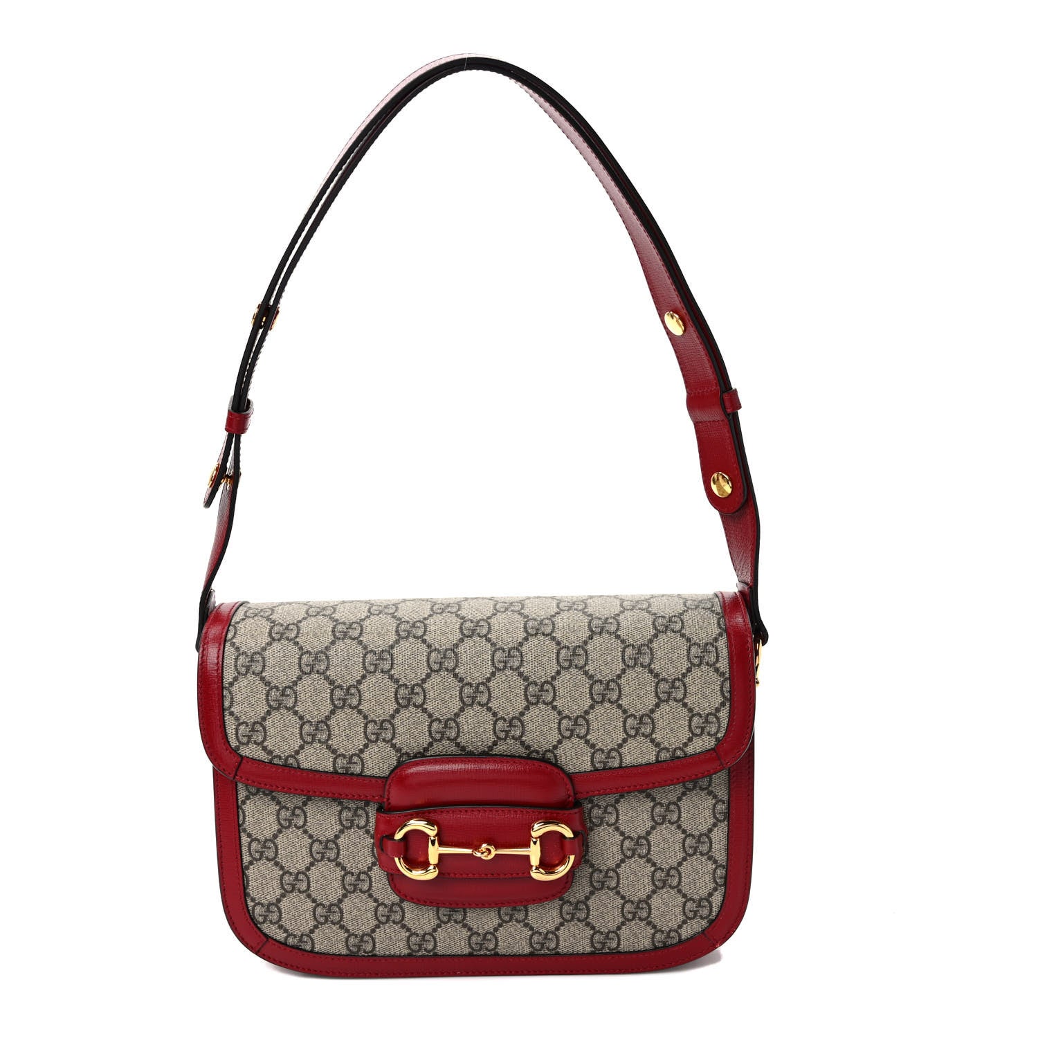 Gucci GG Supreme Monogram Azalea Calfskin Horsebit 1955 Shoulder Bag Beige Ebony New Cherry Red 1 of 9