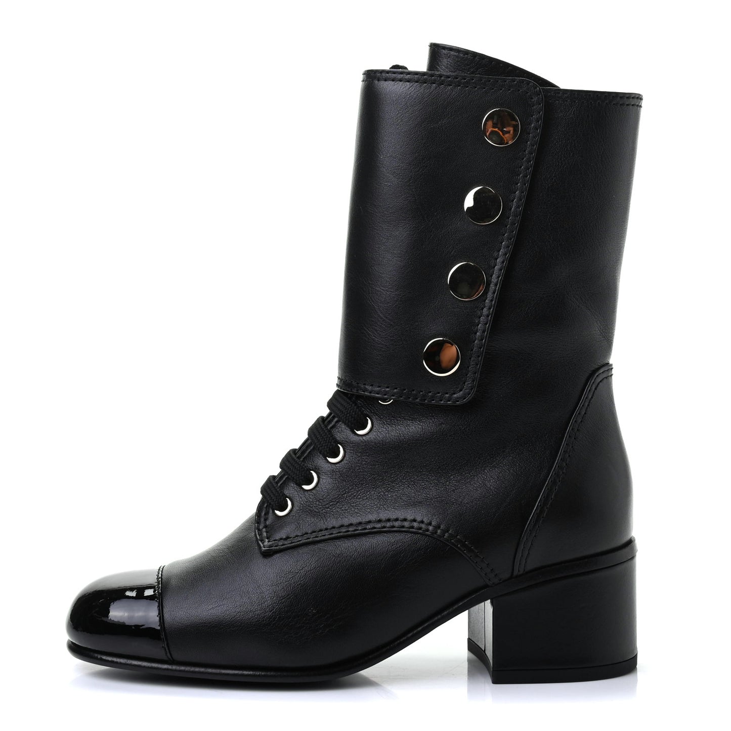 Calfskin Patent Cap Toe CC Lace Up Boots 36 Black