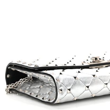Valentino Garavani Metallic Lambskin Rockstud Spike Wallet on Chain Silver 8 of 9