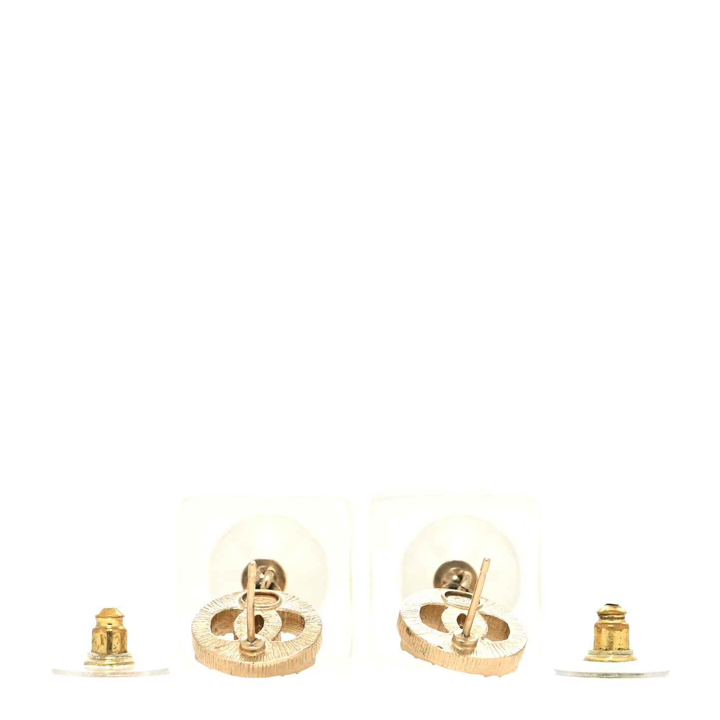 Crystal Lucite Pearl CC Drop Earrings Gold