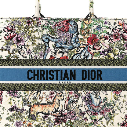 Christian Dior Canvas Embroidered Large D-Constellation Book Tote Latte Multicolor 7 of 9