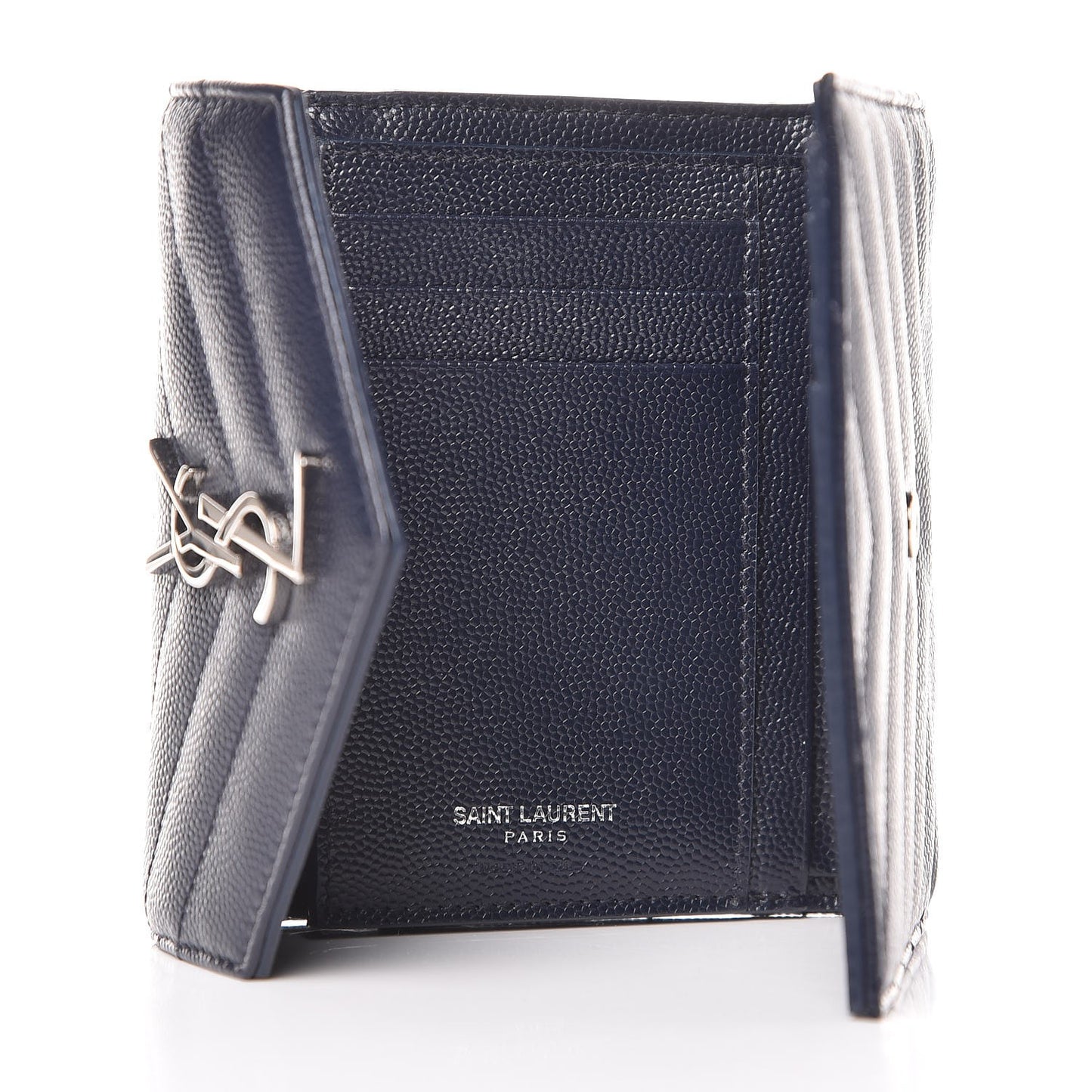 Grain De Poudre Matelasse Chevron Monogram Compact Tri Fold Wallet Blue Sapphire