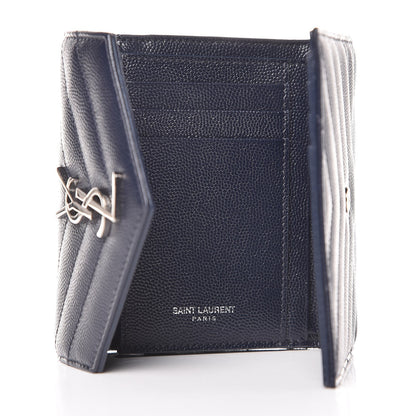 Saint Laurent Grain De Poudre Matelasse Chevron Monogram Compact Tri Fold Wallet Blue Sapphire 5 of 7