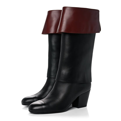 Chanel Calfskin CC Fold Over Boots 38 Black Brown 3 of 11