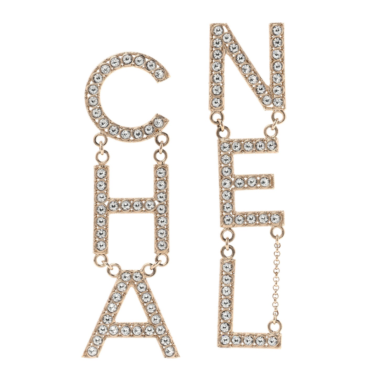 Crystal Cha-Nel Logo Drop Earrings Gold