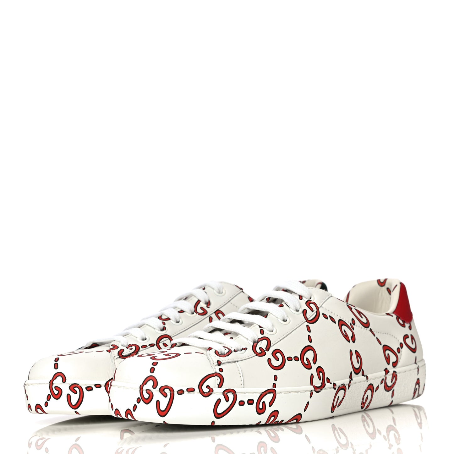 Calfskin GucciGhost Print Mens Ace Sneakers 8.5 White Hibiscus Red
