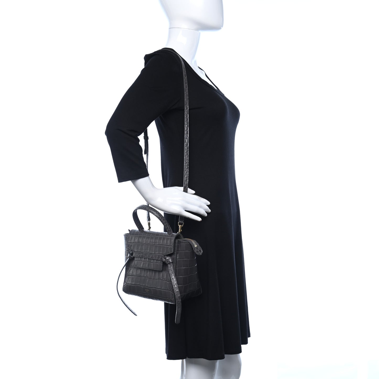 Calfskin Crocodile Embossed Nano Belt Bag Grey