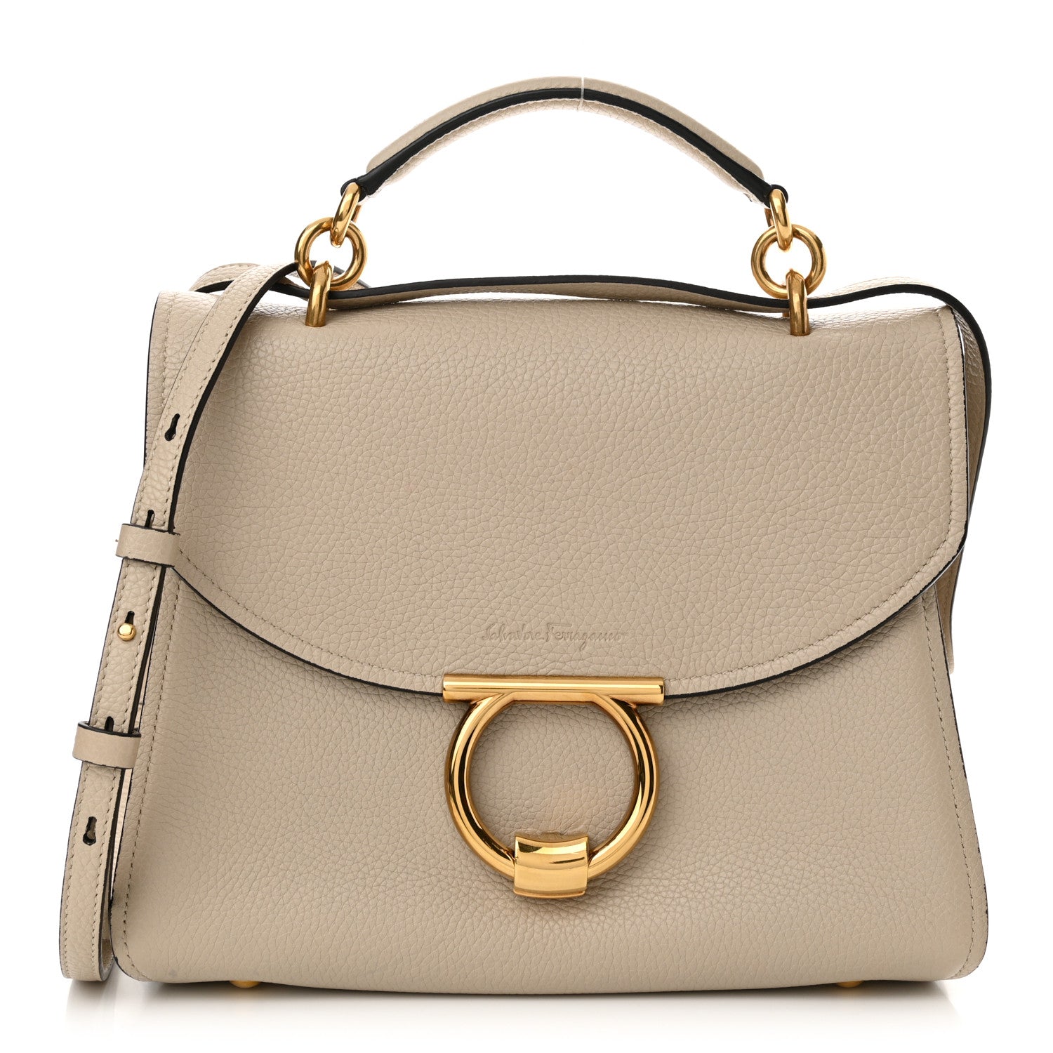 Salvatore Ferragamo Calfskin Small Margot Top Handle Satchel Beige 1 of 10