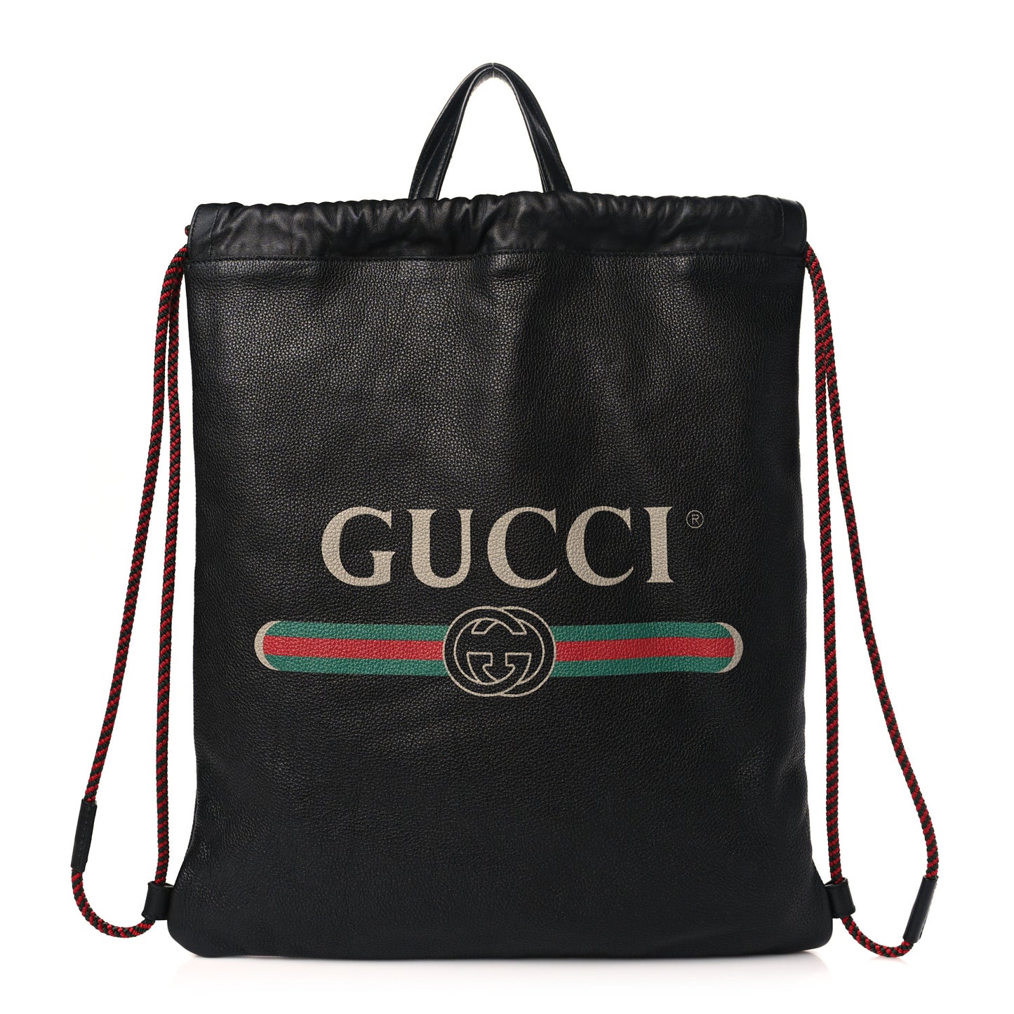 Calfskin Logo Drawstring Backpack Black