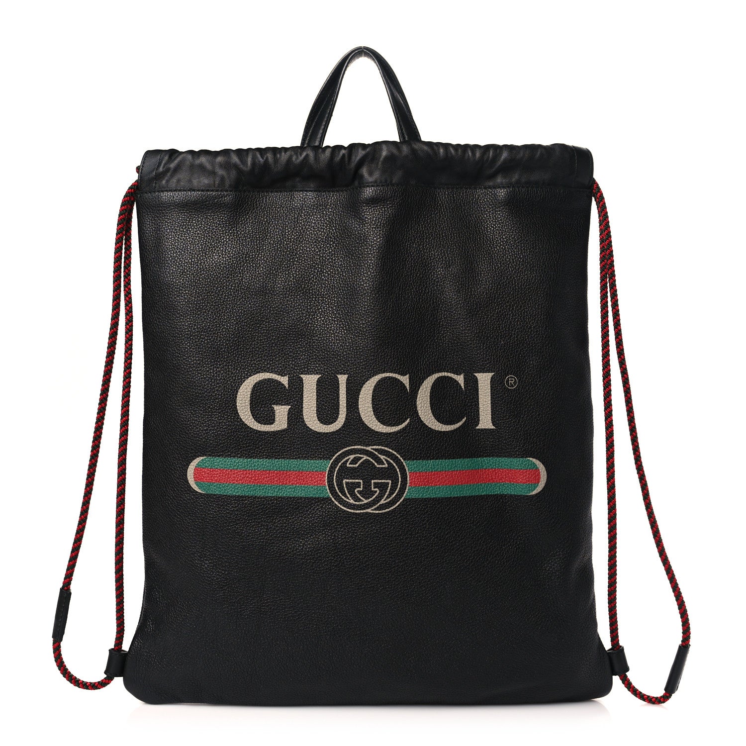 Gucci Calfskin Logo Drawstring Backpack Black 1 of 9