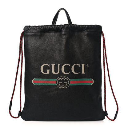 Gucci Calfskin Logo Drawstring Backpack Black 1 of 9