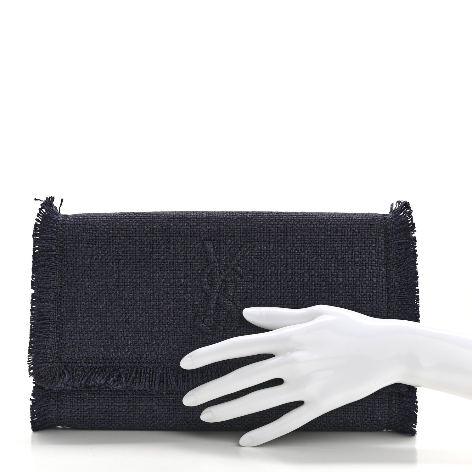 Saint Laurent Raffia Monogram Large Belle De Jour Clutch Blue 2 of 8