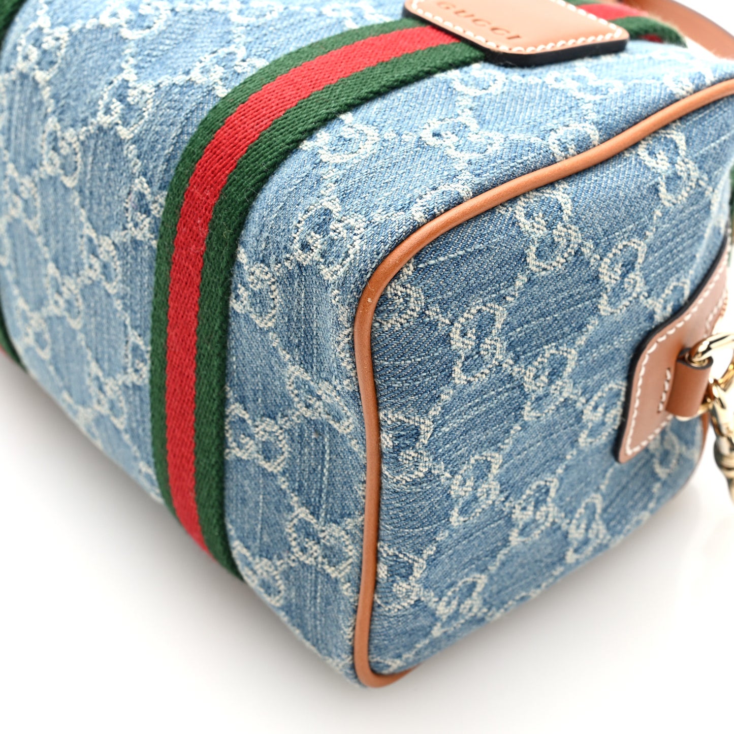 GG Denim Calfskin Web Mini GG Top Handle Bag Light Blue White