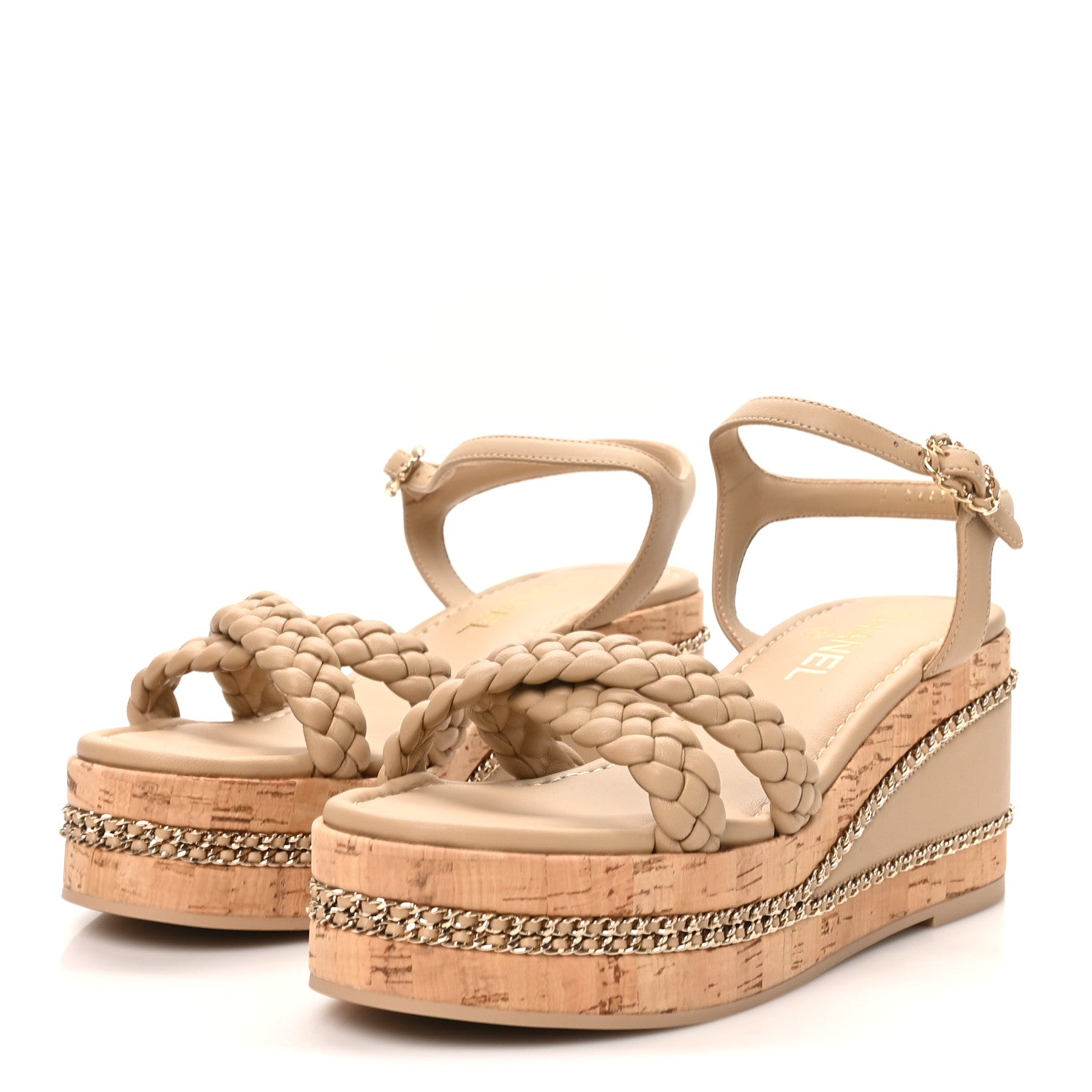 Chanel Lambskin Espadrille Braided Platform Sandals 38 Beige 4 of 9