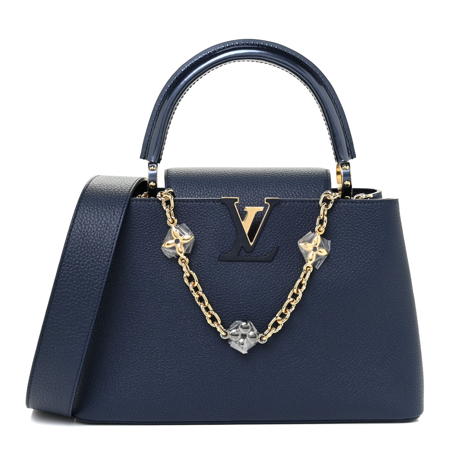 Louis Vuitton Taurillon Flower Chain Capucines MM Navy 1 of 10