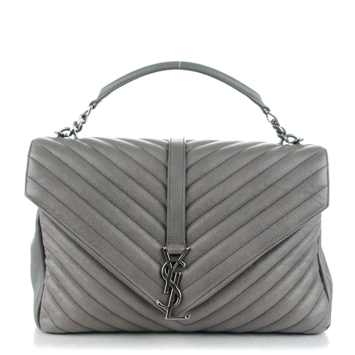 Sheepskin Matelasse Chevron Monogram Large College Satchel Dark Anthracite
