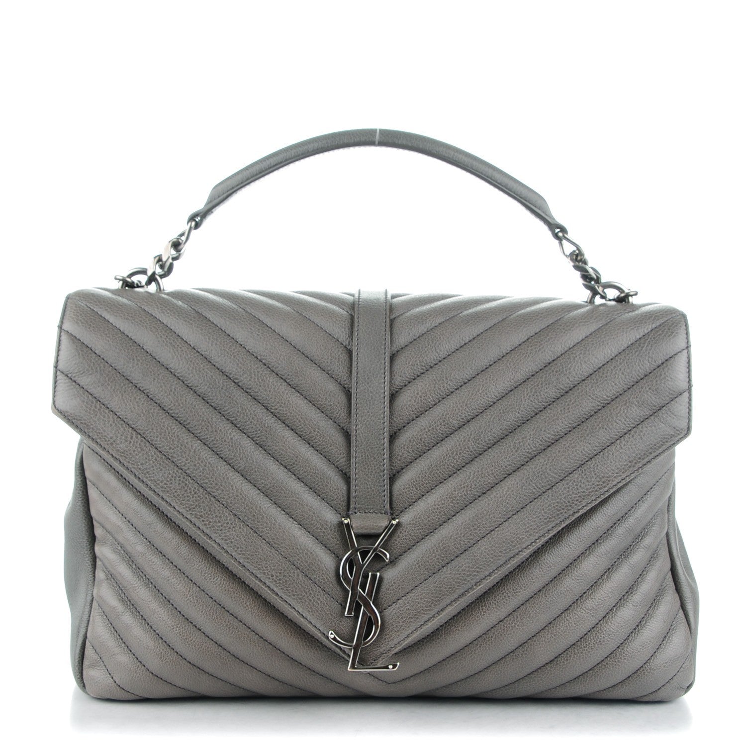 Saint Laurent Sheepskin Matelasse Chevron Monogram Large College Satchel Dark Anthracite 1 of 10