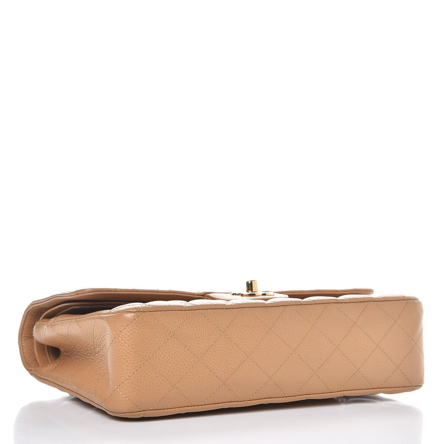Caviar Quilted Medium Double Flap Beige