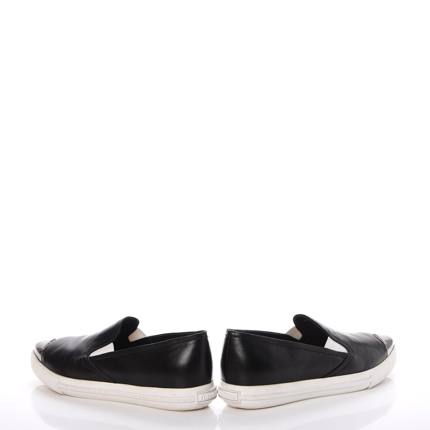 Nappa Metal Cap Toe Slip On Sneakers 36 Black Silver