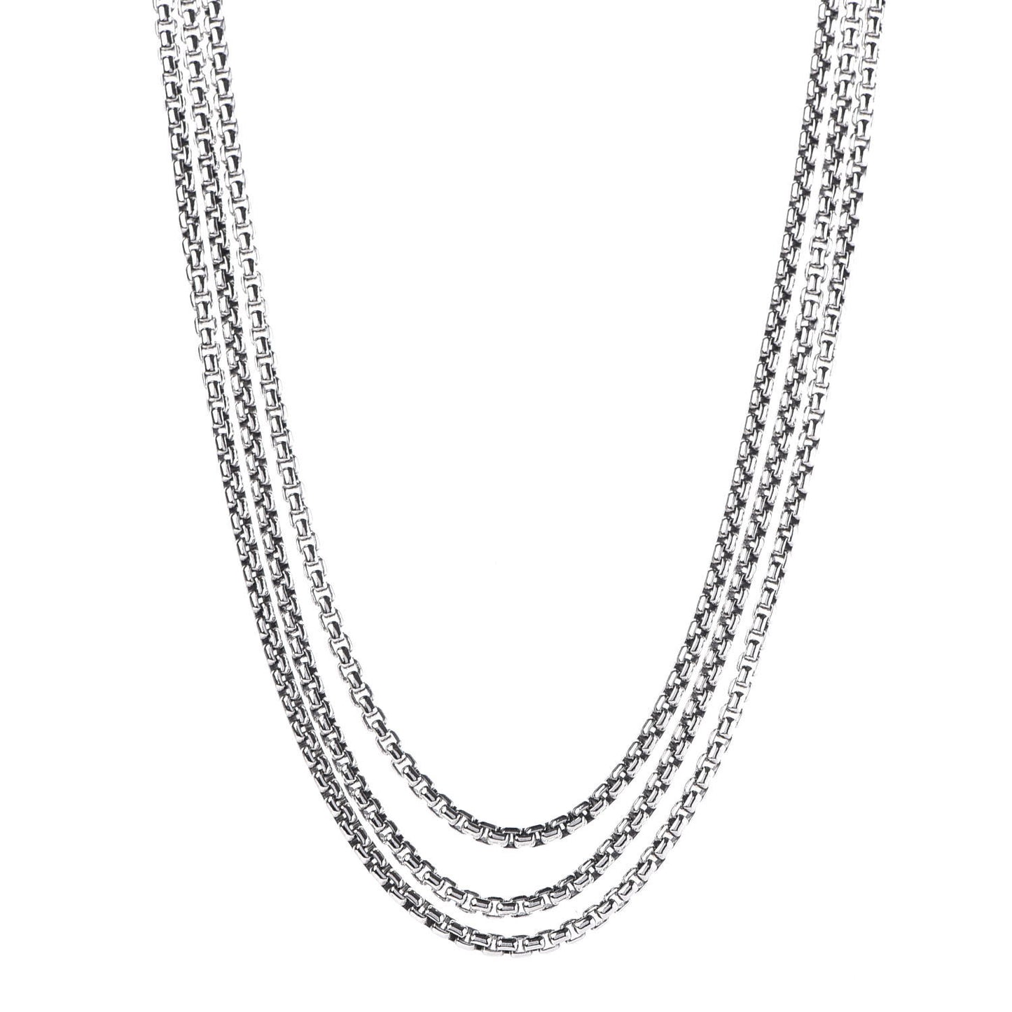 Sterling Silver Box Chain Three Strand Necklace
