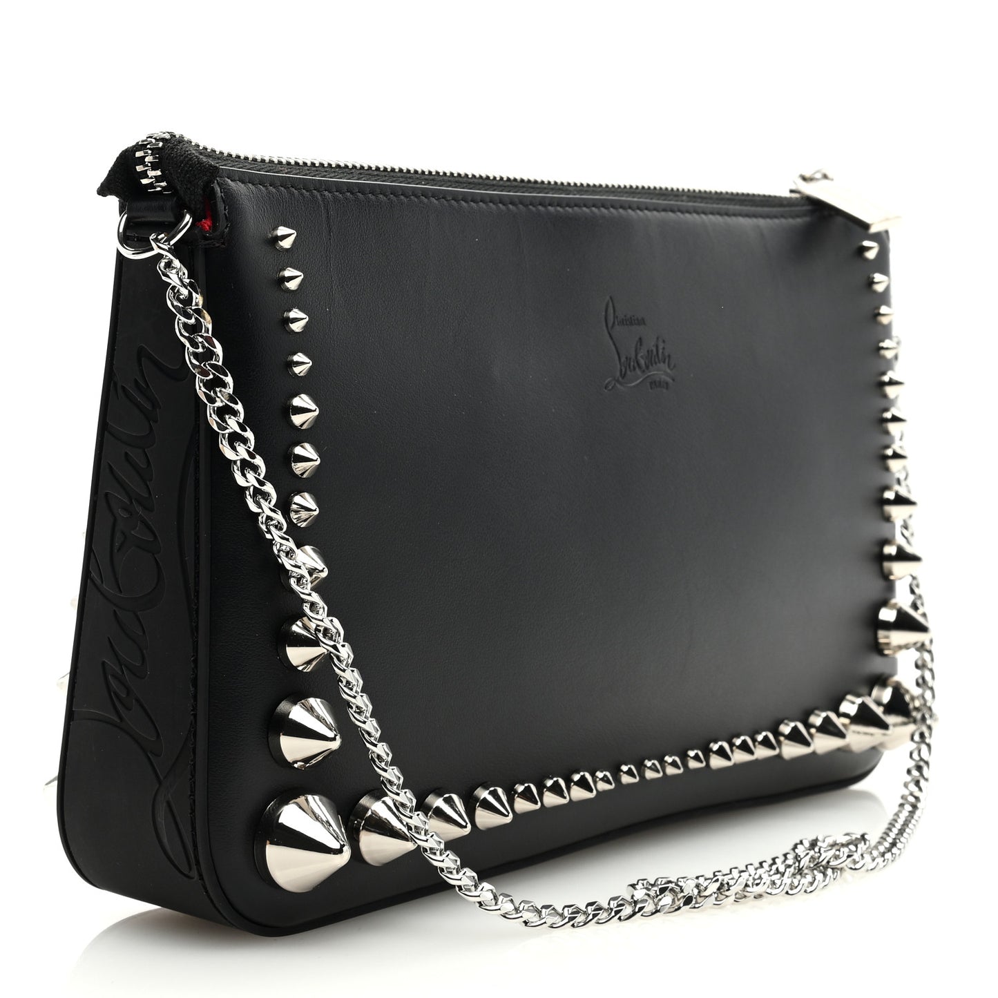 Calfskin Paris Spiked Loubila Chain Clutch Black