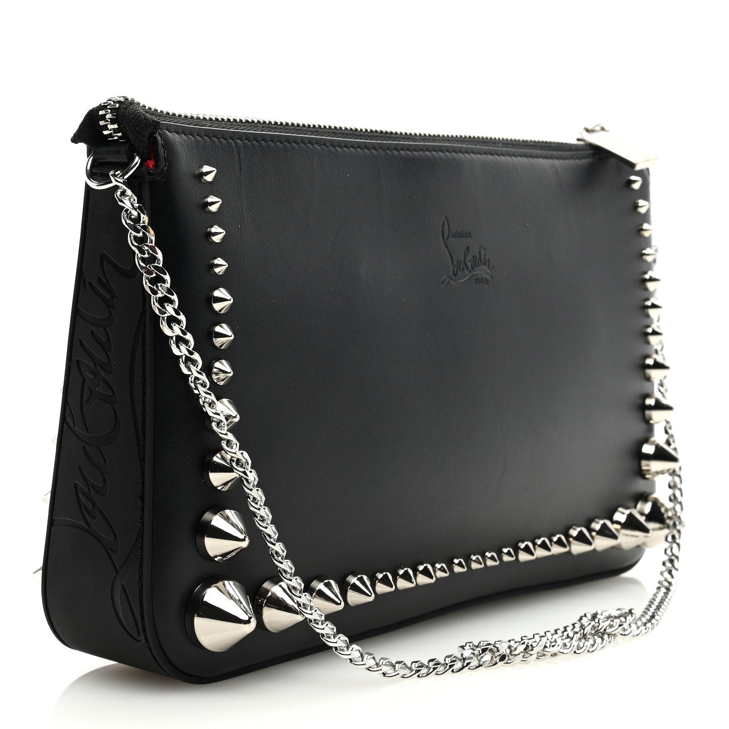 Christian Louboutin Calfskin Paris Spiked Loubila Chain Clutch Black 3 of 9