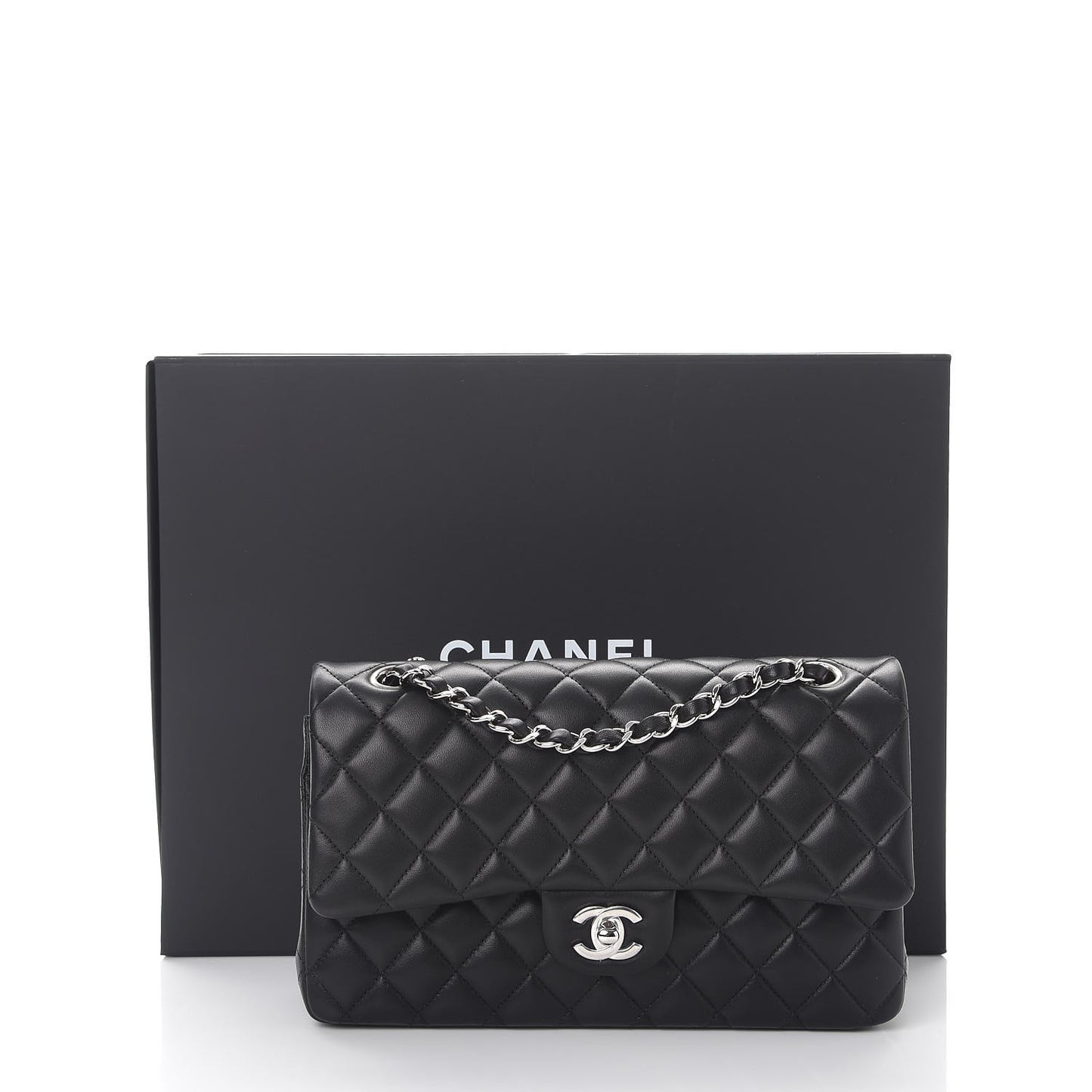 Lambskin Quilted Medium Double Flap Black