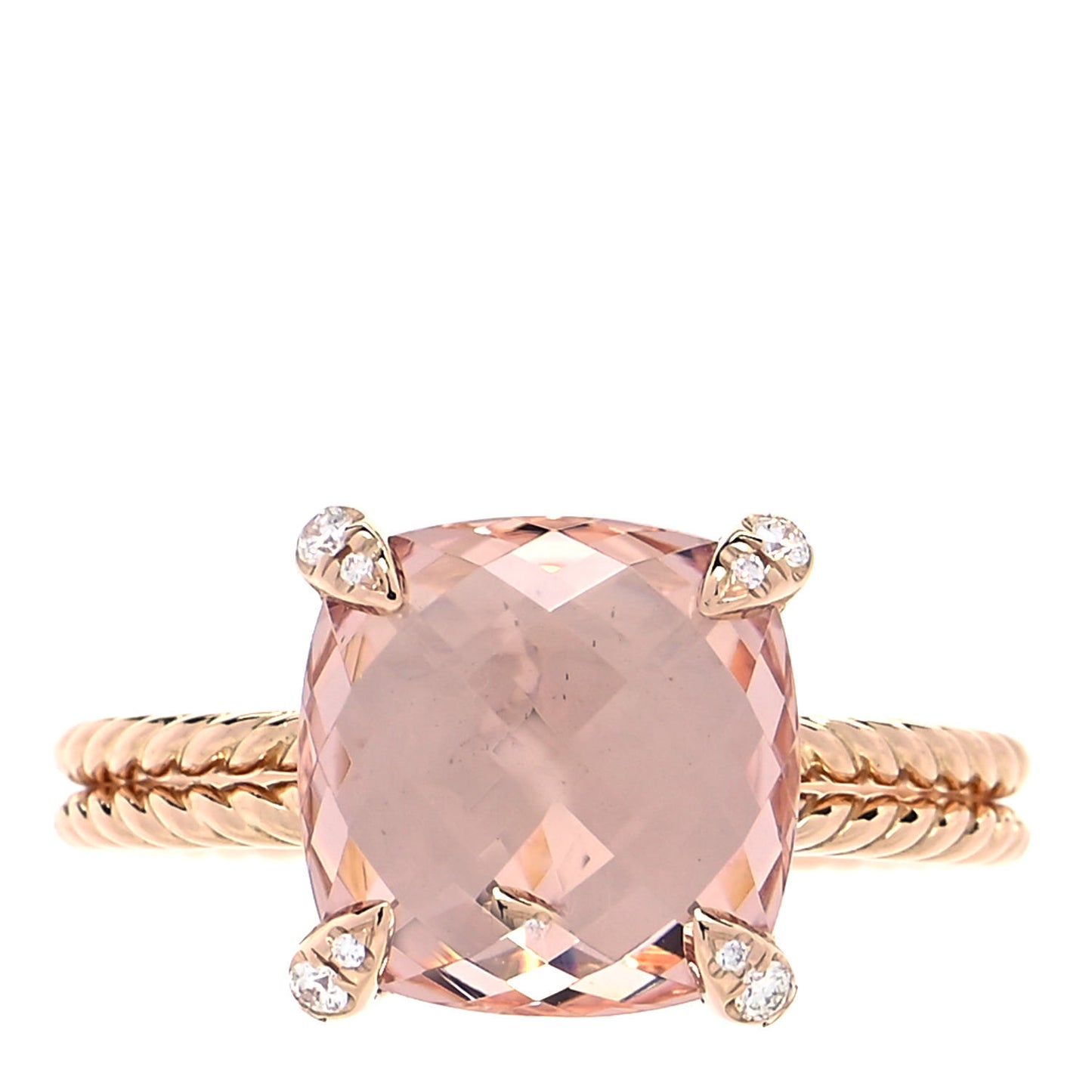 18K Rose Gold Diamond Morganite 11mm Chatelaine Ring 57 8
